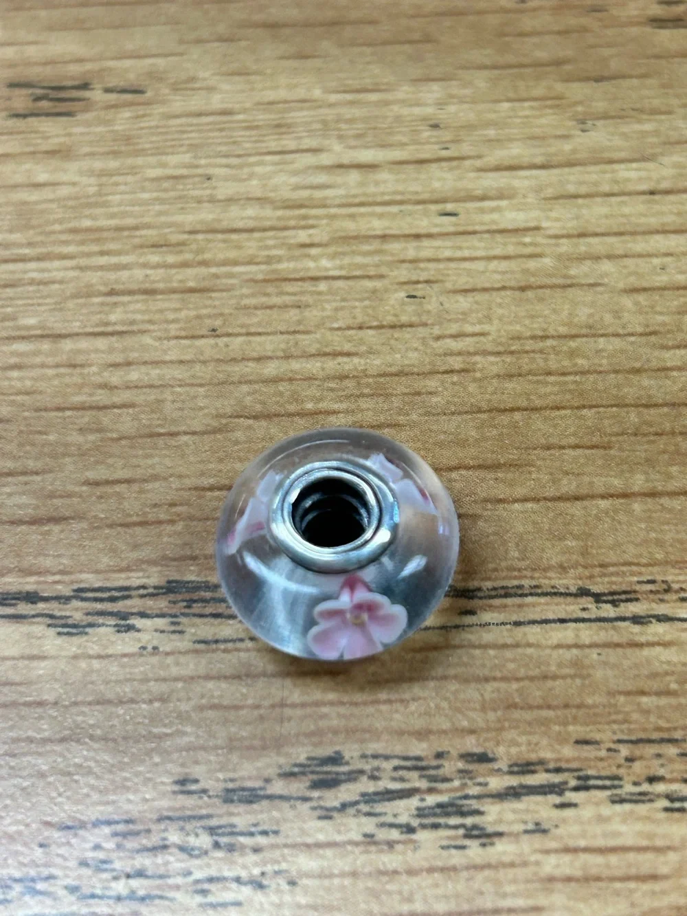 Pandora Pink Floral Glass Charm Bead